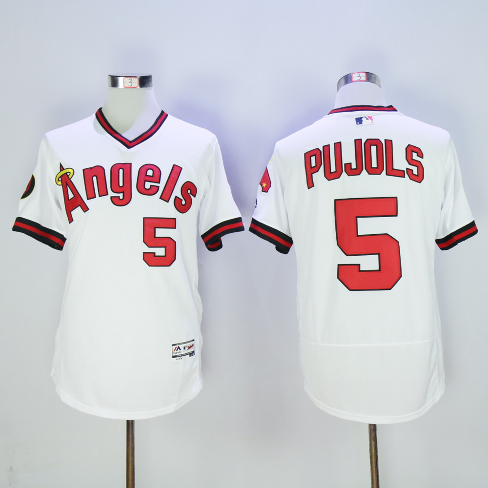 Men Los Angeles Angels #5 Pujols White Throwback MLB Jerseys->los angeles angels->MLB Jersey